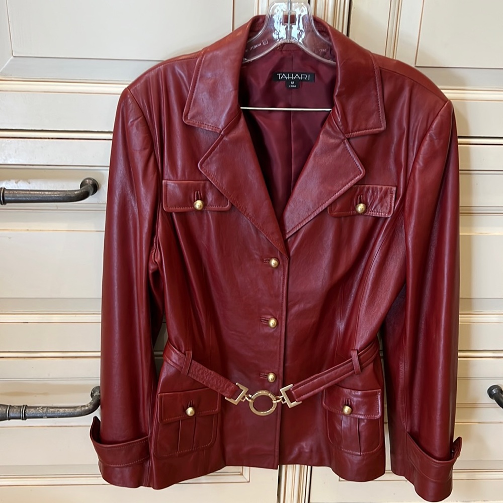 Tahari leather jacket size 12- Dark Red